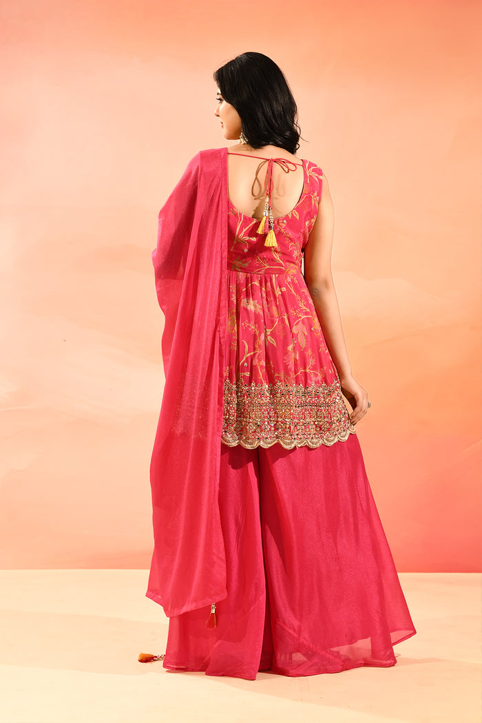 Blush Pink Floral Jaal Peplum Set