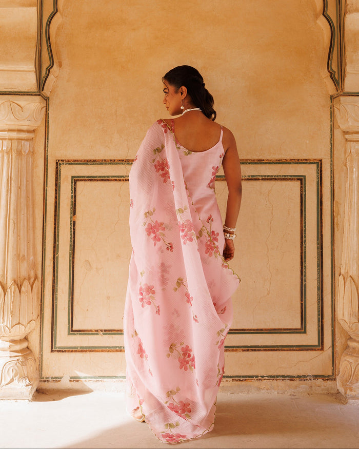 Blush Pink Floral Print Cotton Kaftan Set