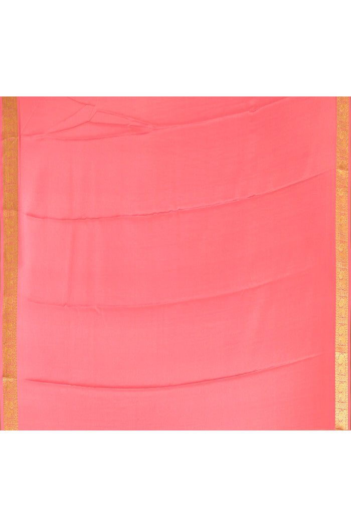 Blush Pink Mysore Crape Saree In Gold Zari Checks