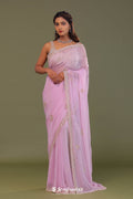<img>  Blush Pink Organza Embroidry Saree With Scallop Border