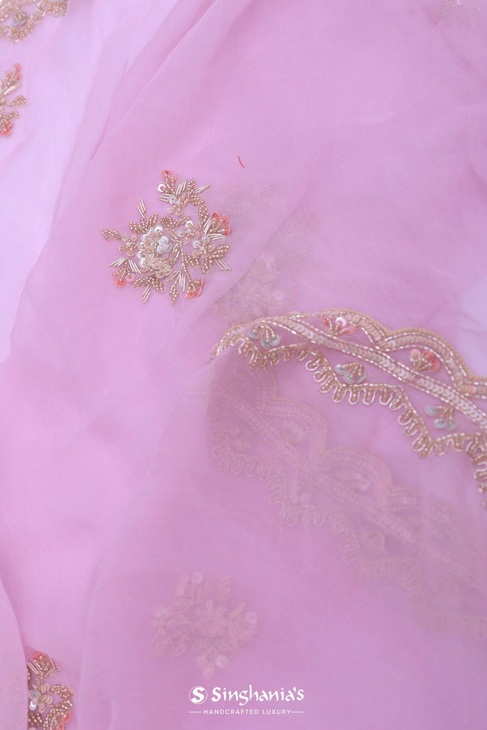 <img>  Blush Pink Organza Embroidry Saree With Scallop Border