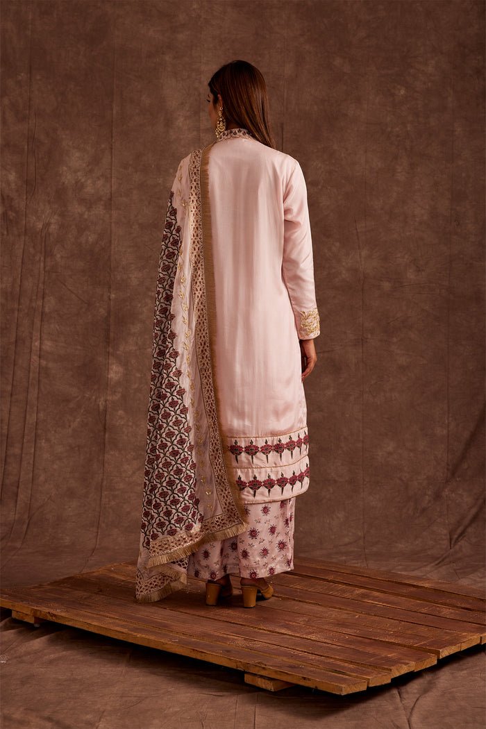 <img> Blush Pink Pure Chinon Peshwari Suit Set