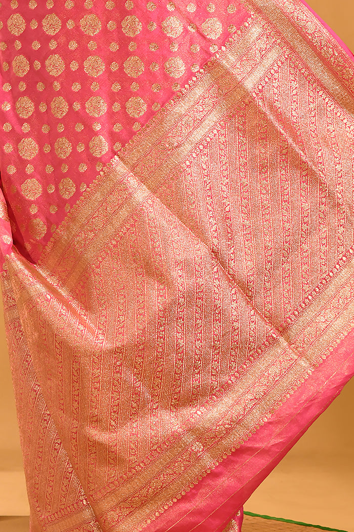 Blush Pink With Glod Zari Floral Butti In Banarasi Silk Saree
