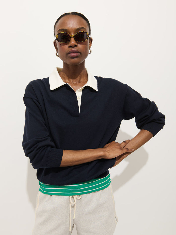 Bond St Polo in Cotton Cashmere - Navy