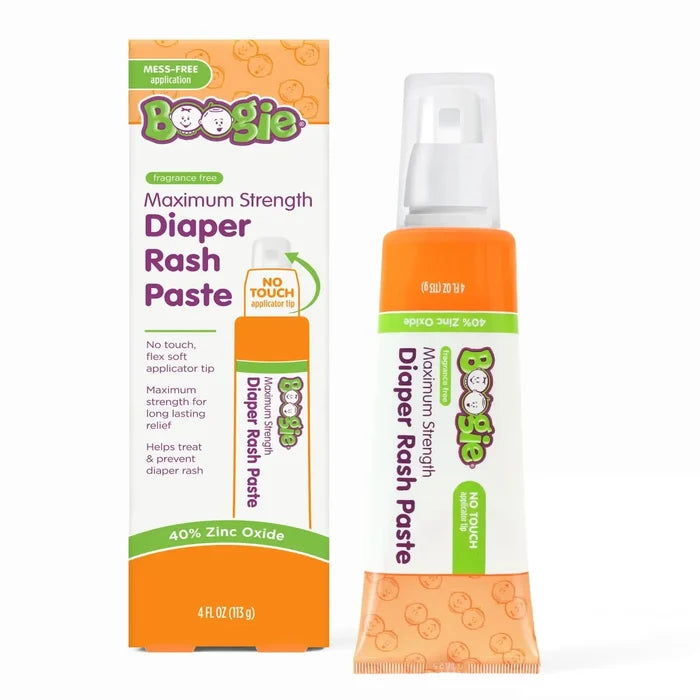 Boogie Maximum Strength Diaper Rash Paste packaging and bottle on a white background