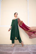 <img> Bottle Green Cotton Silk Gota Patti Suit Set