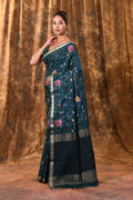 Bottle Green Floral Silk Blend Saree