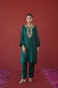 Bottle Green Gold Embroidered Kurti