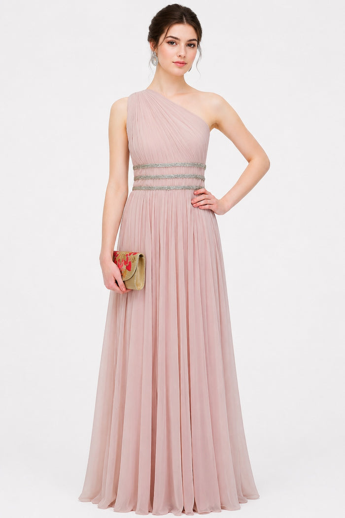 Bottle Green Net Column Gown With Beaded Neckline And Cuffs