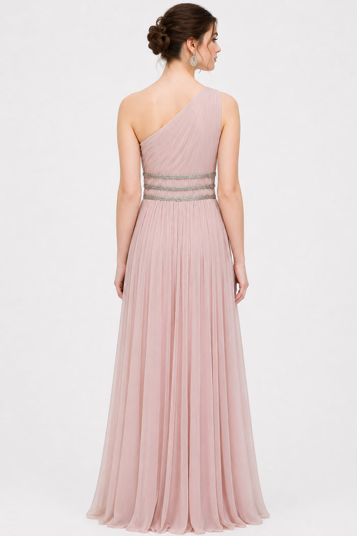 Bottle Green Net Column Gown With Beaded Neckline And Cuffs
