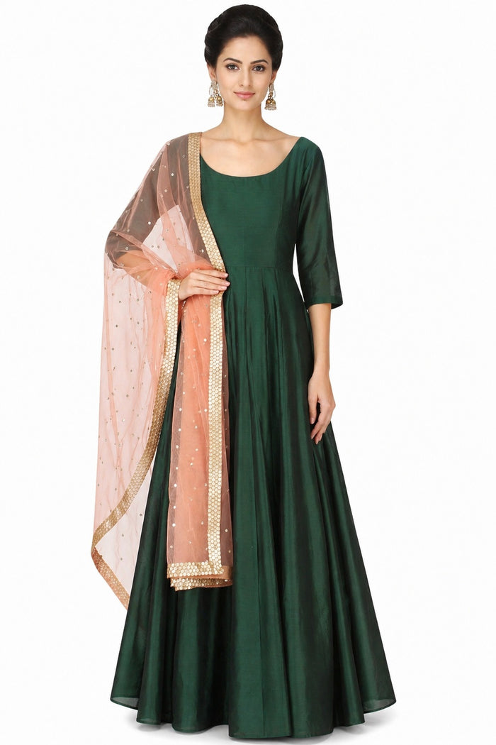 Bottle Green Sequin Anarkali Set