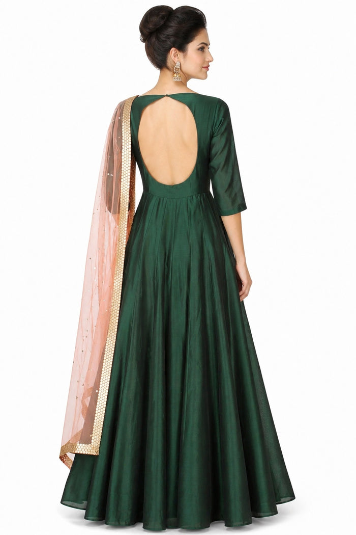 Bottle Green Sequin Anarkali Set
