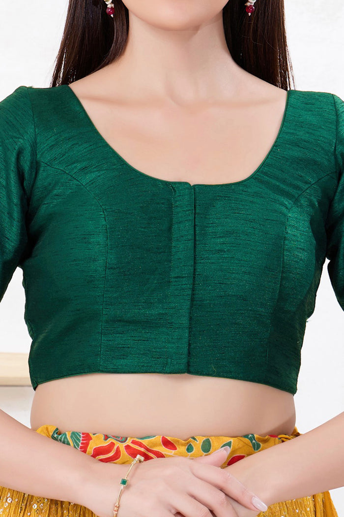 Bottle Green Solid Dupion Silk Blouse