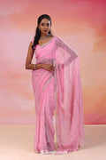Bouquet Pink Organza Saree With Scallop Border