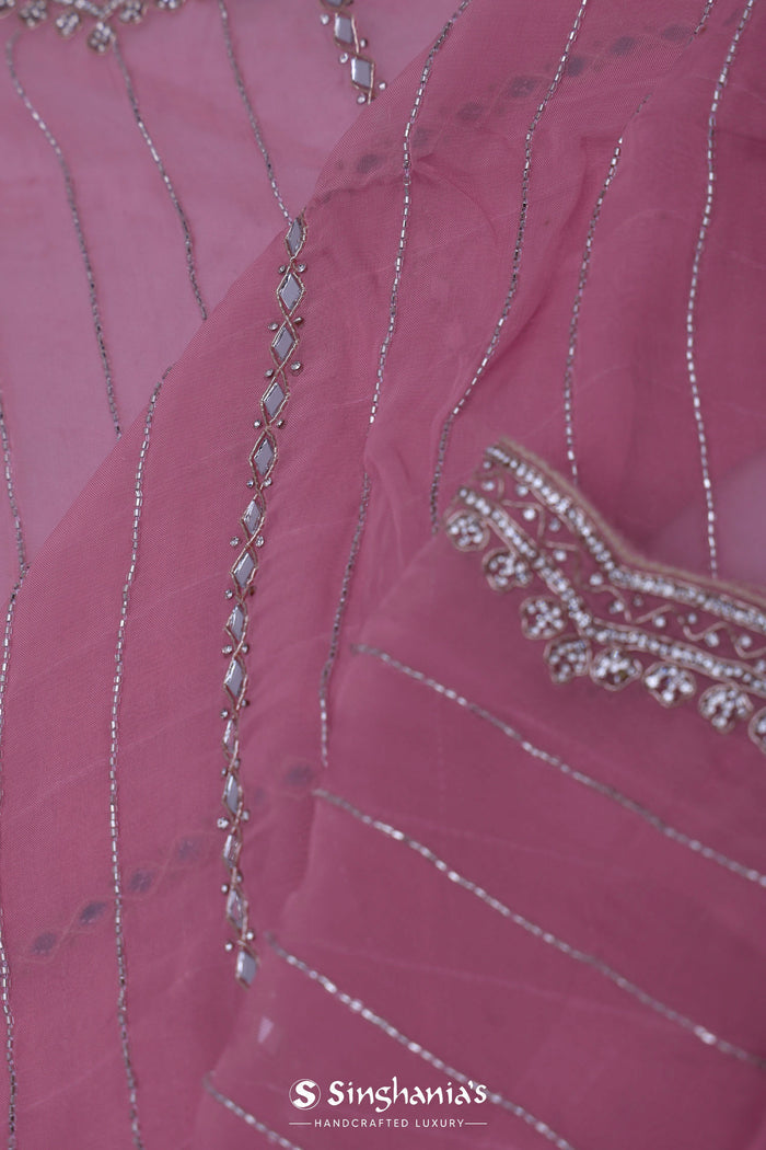 Bouquet Pink Organza Saree With Scallop Border