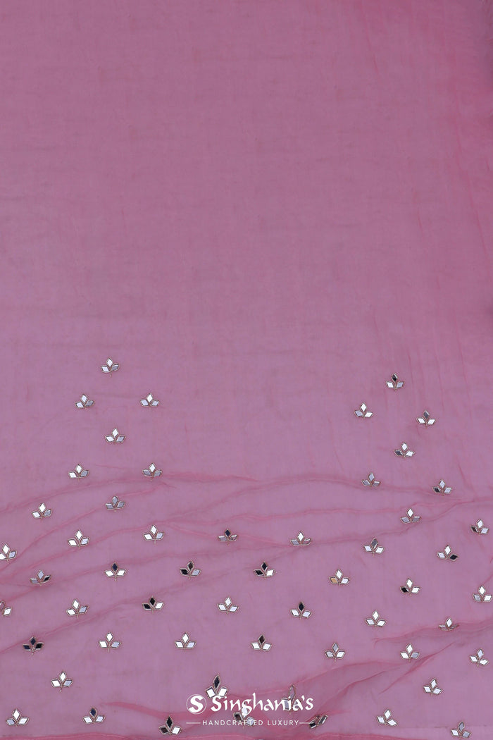 Bouquet Pink Organza Saree With Scallop Border