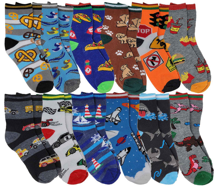 Boys Crew Socks | New Assorted Design (12 Pairs)