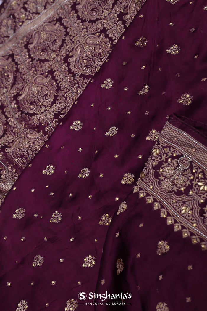 Boysenberry Purple Banarasi Satin Crepe Saree With Butti'S