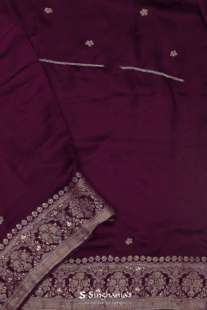 Boysenberry Purple Banarasi Satin Crepe Saree With Butti'S