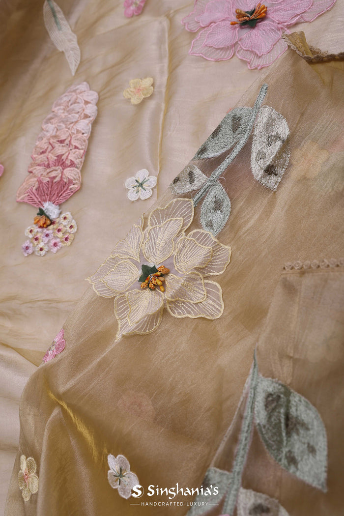 <img>  yellow organza saree with embroidery