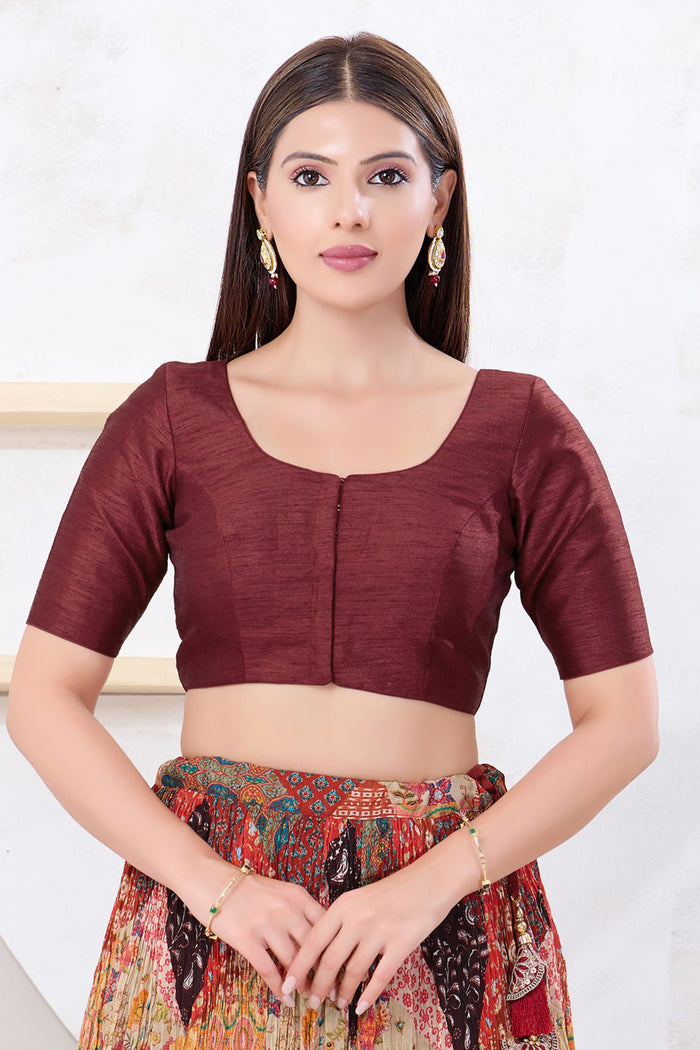 Brick Maroon Solid Dupion Silk Blouse
