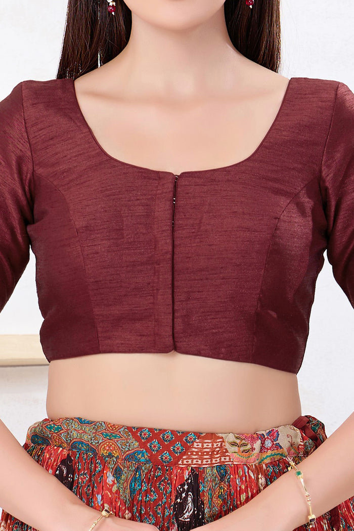 Brick Maroon Solid Dupion Silk Blouse