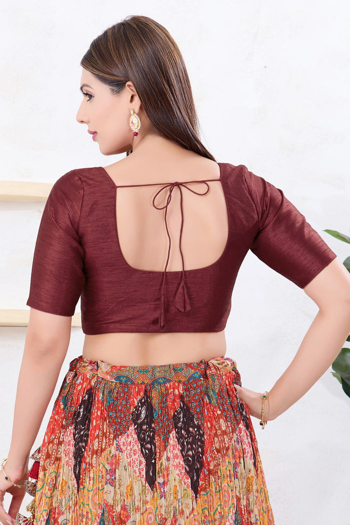 Brick Maroon Solid Dupion Silk Blouse