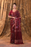 Brick Red Floral Silk Blend Saree