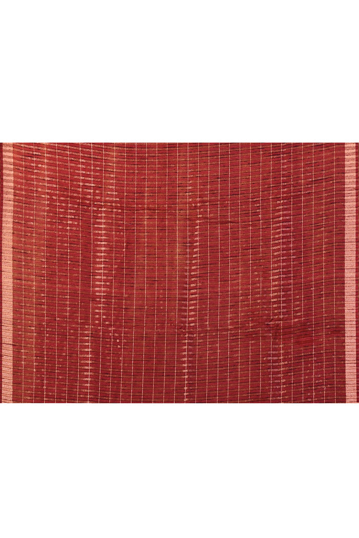 Brick Red Floral Silk Blend Saree