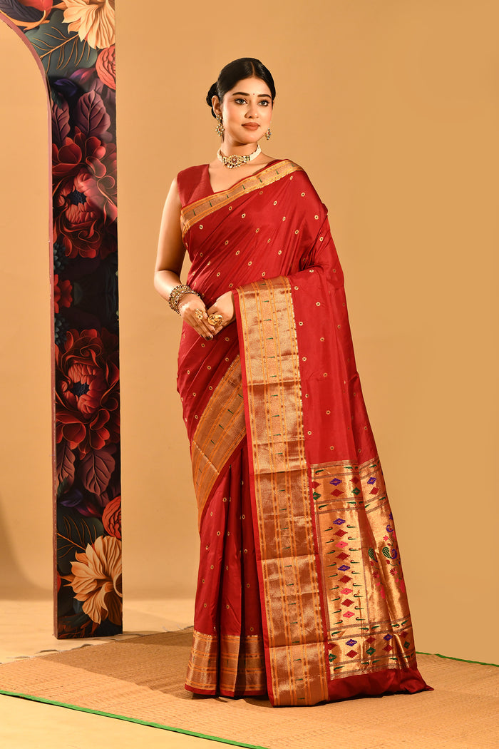 Brick Red Traditional Pathani Silk Saree