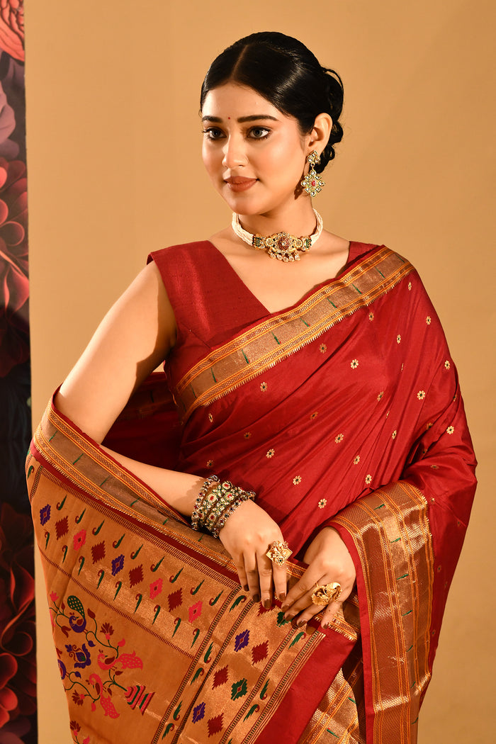 Brick Red Traditional Pathani Silk Saree