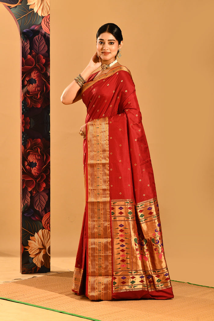 Brick Red Traditional Pathani Silk Saree