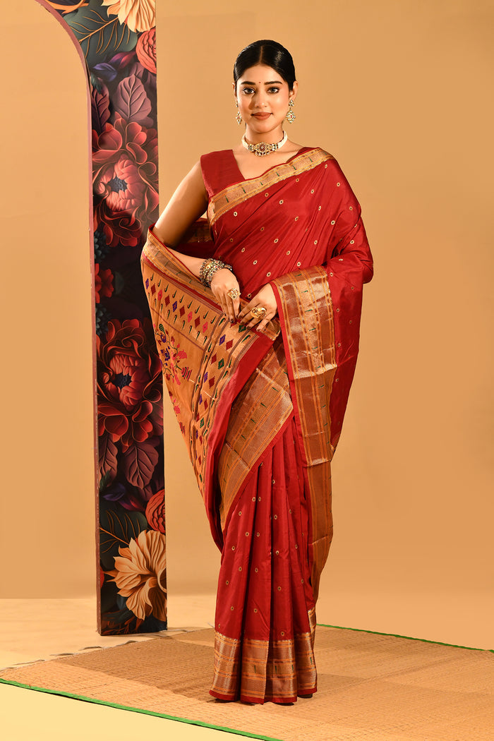 Brick Red Traditional Pathani Silk Saree