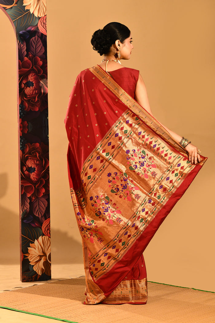 Brick Red Traditional Pathani Silk Saree