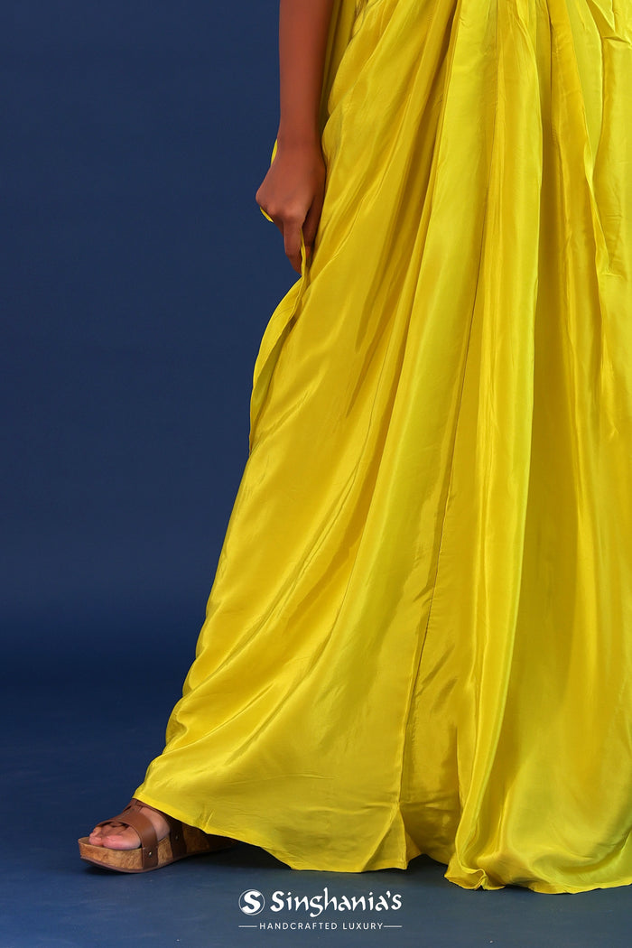 Bright Lime Green Crepe Silk Indo Western Skirt Set