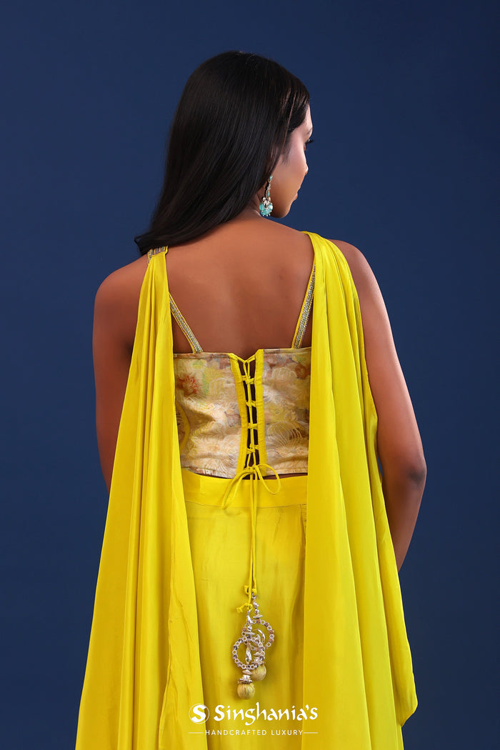 Bright Lime Green Crepe Silk Indo Western Skirt Set