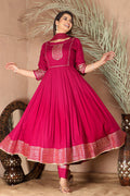 Bright Maroon Rayon Gota Work Anarkali Set