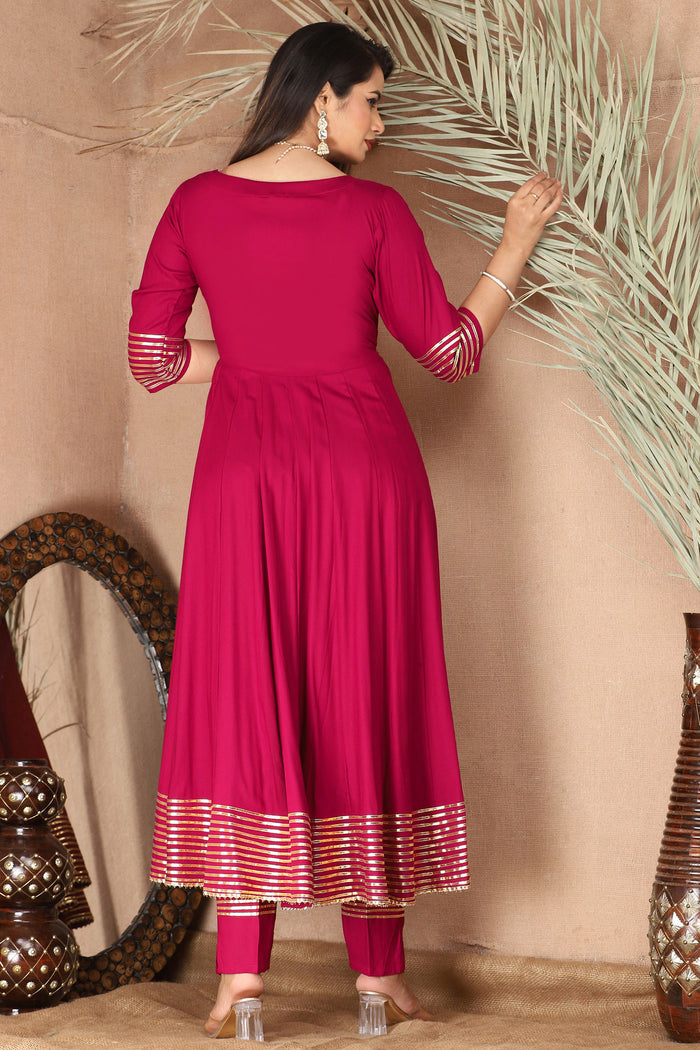 Bright Maroon Rayon Gota Work Anarkali Set