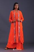 Bright Orange Crepe Silk Solid Kurti Set