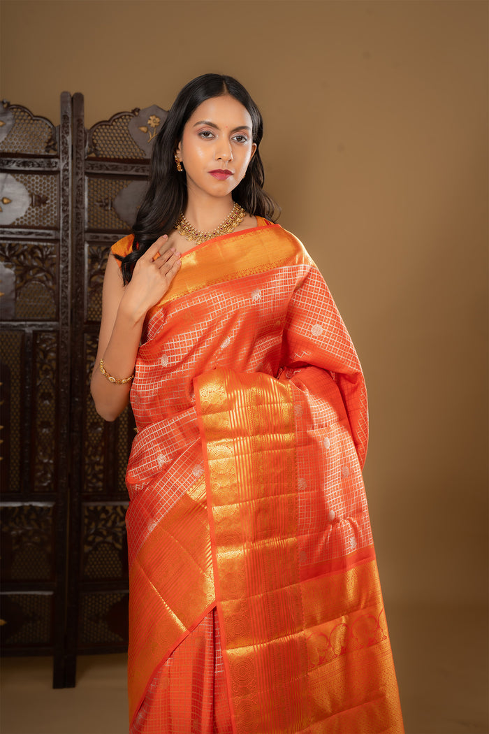 Bright Orange Kanjivaram Silk Saree
