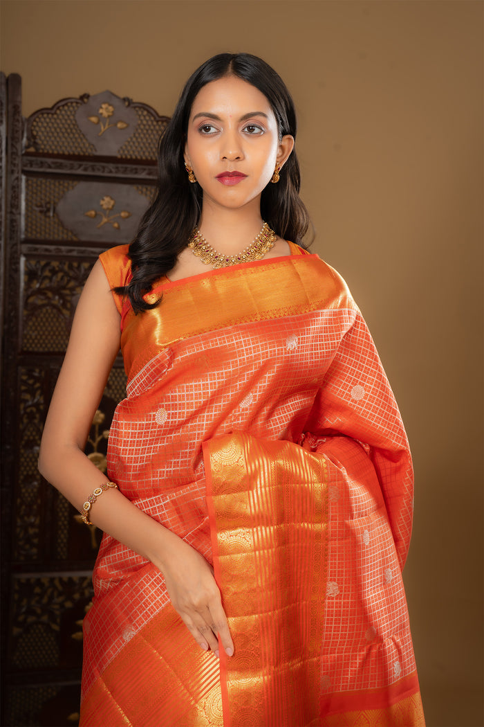 Bright Orange Kanjivaram Silk Saree