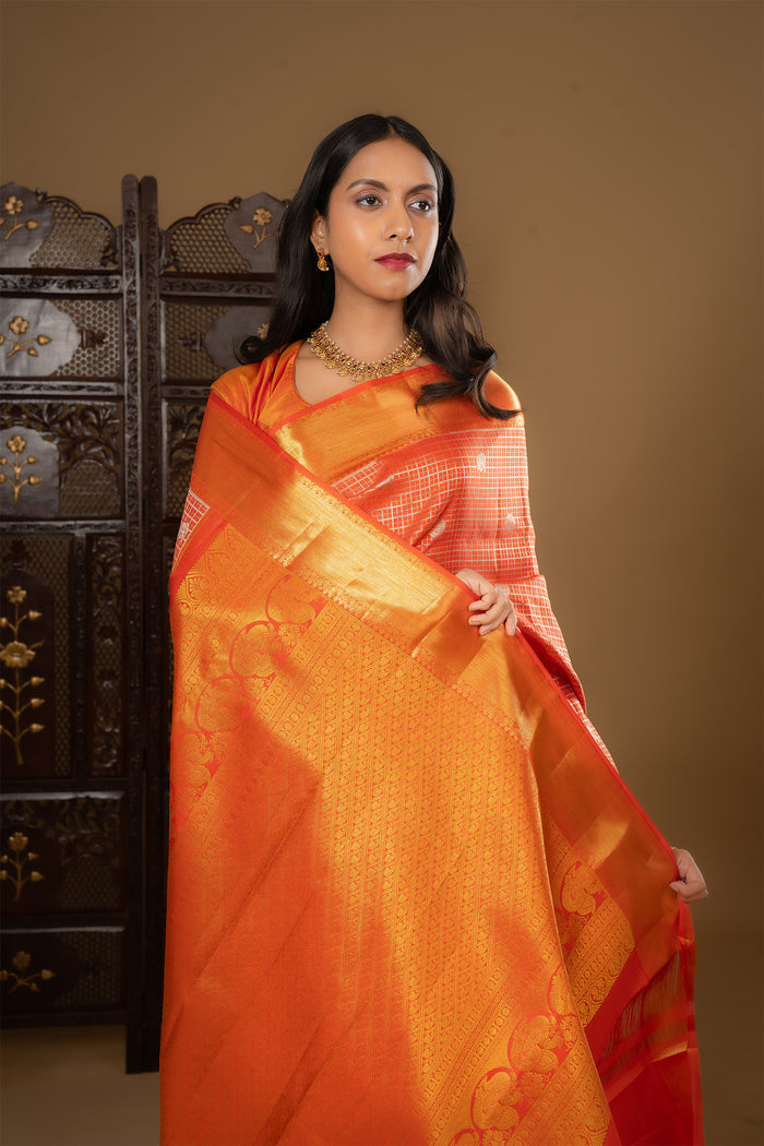 Bright Orange Kanjivaram Silk Saree