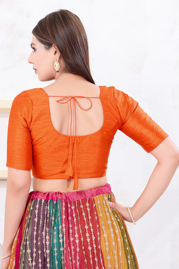 Bright Orange Solid Dupion Silk Blouse