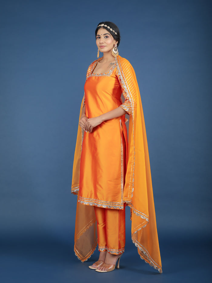 Bright Orange Square-Neck Organza Tissue Salwar Set