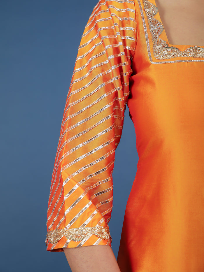 Bright Orange Square-Neck Organza Tissue Salwar Set