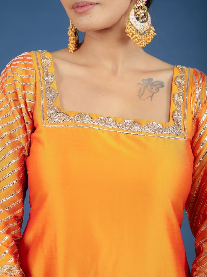 Bright Orange Square-Neck Organza Tissue Salwar Set