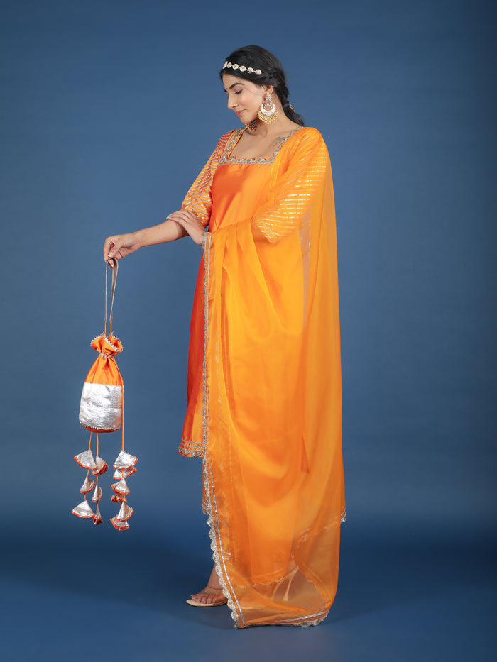 Bright Orange Square-Neck Organza Tissue Salwar Set