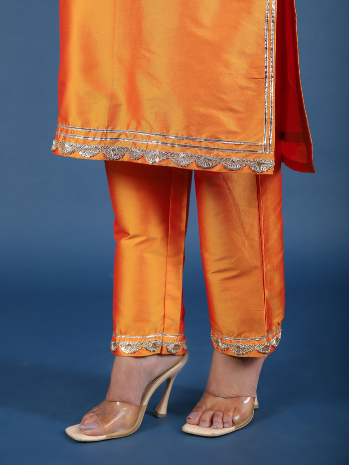 Bright Orange Square-Neck Organza Tissue Salwar Set
