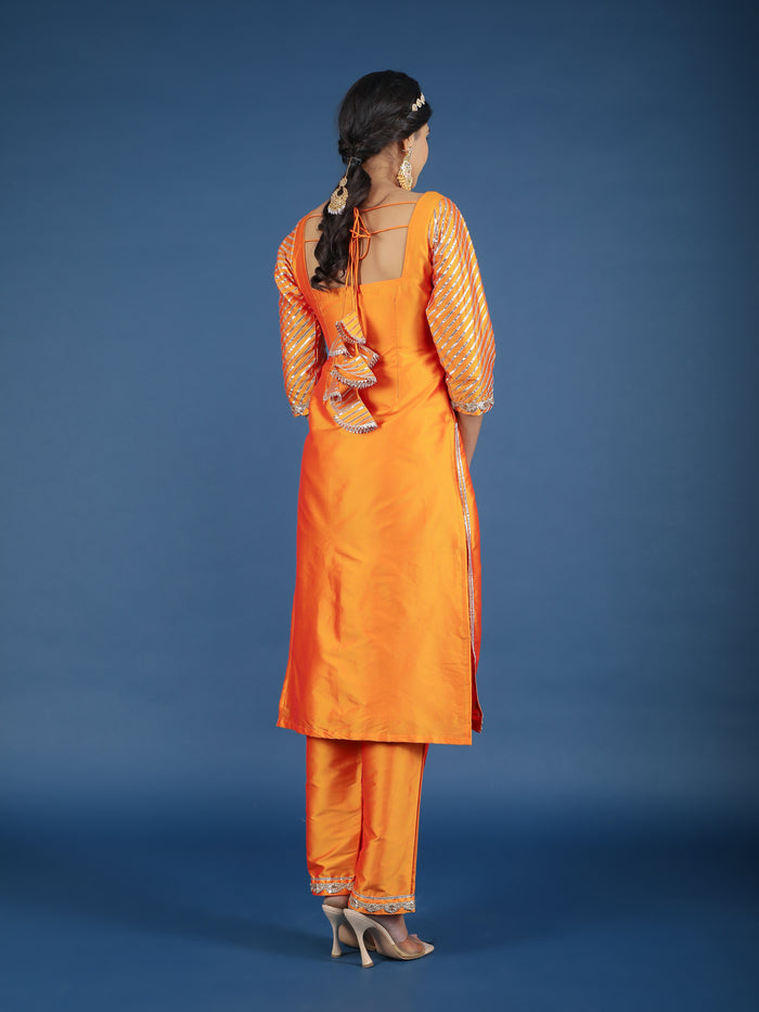 Bright Orange Square-Neck Organza Tissue Salwar Set