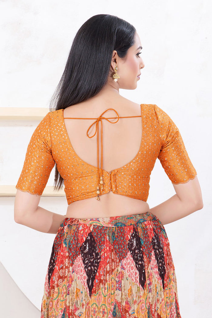 Bright Orange Tissue Embroidered Blouse